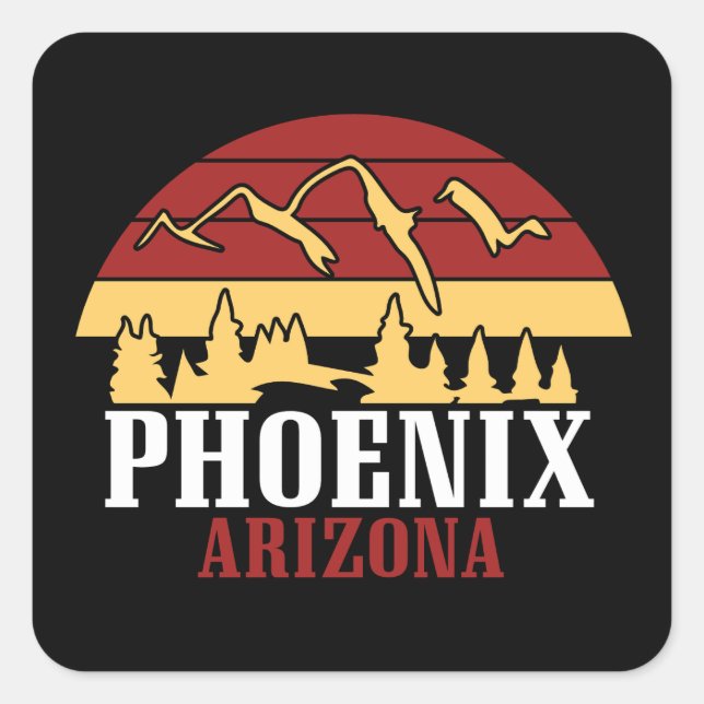 Phoenix Arizona Skyline Art Print Retro Sunset Quadratischer Aufkleber (Vorderseite)