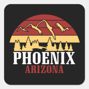 Phoenix Arizona Skyline Kunstprint Retro Sonnenunt Quadratischer Aufkleber