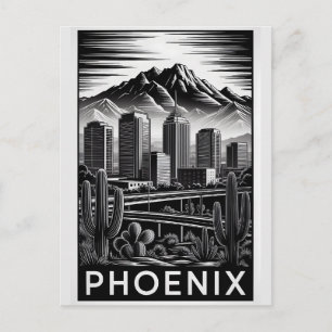 Phoenix Arizona Skyline Schwarz Weiß Holzschnitt Postkarte