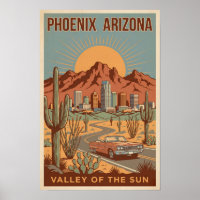 Phoenix Arizona Sonnenillustration Reise Kunst Ret