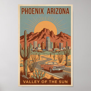Phoenix Arizona Sonnenillustration Reise Kunst Ret Poster