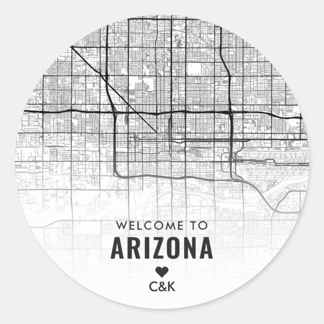 Phoenix, Arizona Stadtkarte | Begrüßung Runder Aufkleber (Vorderseite)