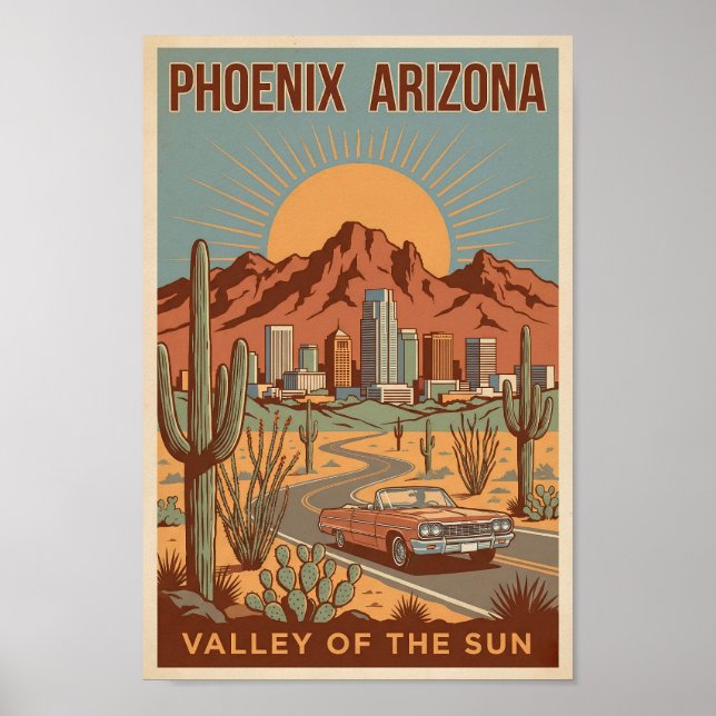 Phoenix Arizona Sun Illustration Travel Art Retro Poster (Vorne)
