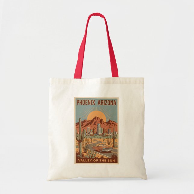 Phoenix Arizona Sun Illustration Travel Art Retro Tragetasche (Vorne)