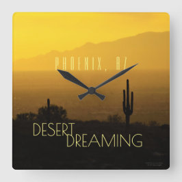 Phoenix Arizona Sunset Cactus Desert Dreaming Quadratische Wanduhr