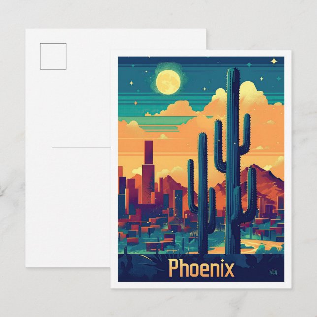 Phoenix Arizona Vintage Reise Illustration Postkarte (Vorne/Hinten)
