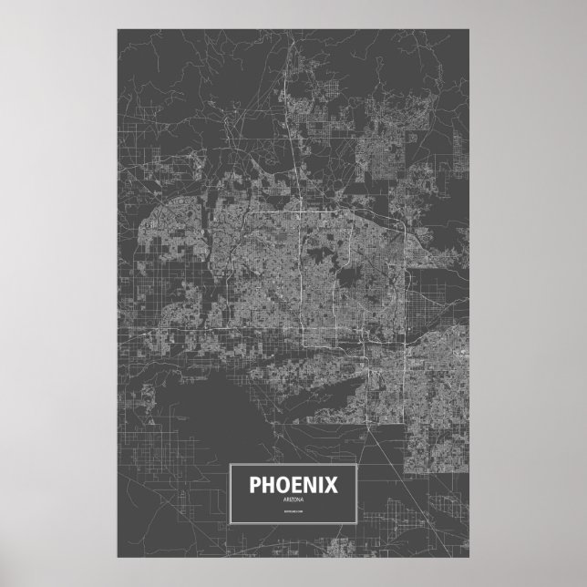 Phoenix, Arizona (weiß auf schwarz) Poster (Vorne)