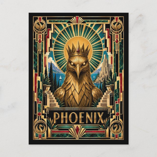 Phoenix, Art Deco Mythisch Postkarte (Vorderseite)