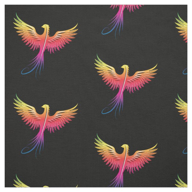 Phoenix aufsteigender Multicolor auf schwarz Stoff (Muster)