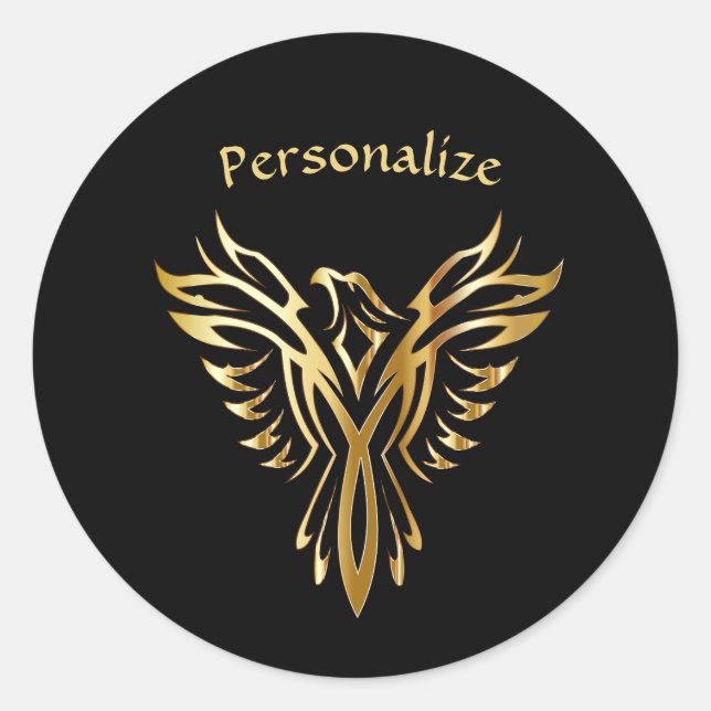 Phoenix aufstrebendes Black & Gold Elegant Runder Aufkleber (Vorderseite)