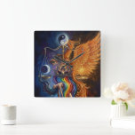 Phoenix Balance Spiritual Wall Tapestry Quadratische Wanduhr<br><div class="desc">Bring powerful symbolism and artistic beauty into your space with this stunning Phoenix wall clock. Inspired by the legendary Phoenix, a timeless symbol of rebirth, transformation, and inner strength, this design blends mystical energy with a sense of harmony and balance. Perfect for meditation rooms, bedrooms, offices, or any space that...</div>
