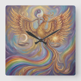 Phoenix Balance Spiritueller Wandteppich Quadratische Wanduhr