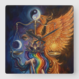 Phoenix Balance Spiritueller Wandteppich Quadratische Wanduhr