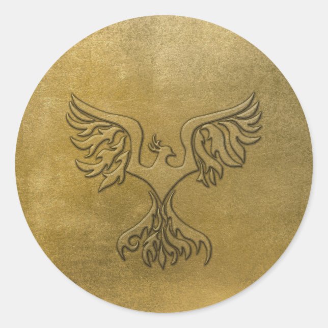 Phoenix Bird Gold Embossed Runder Aufkleber (Vorderseite)