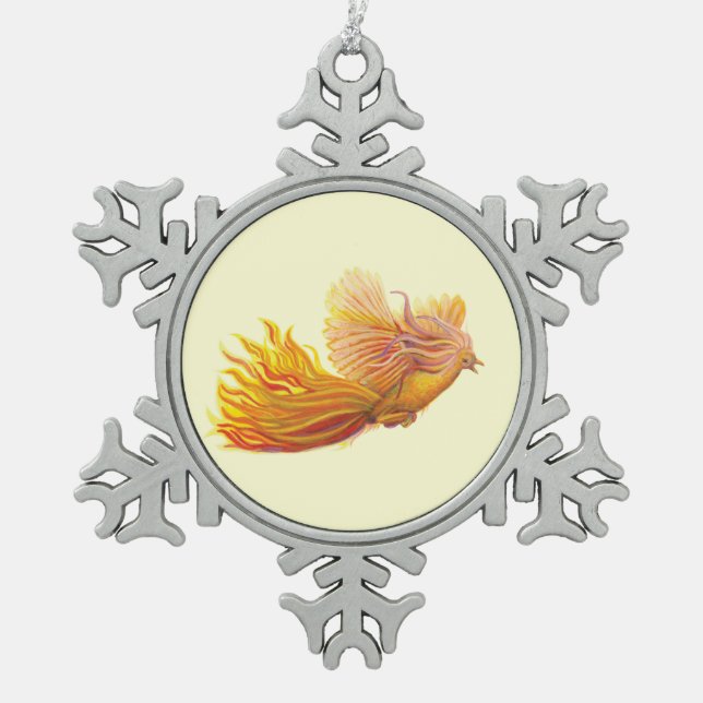 Phoenix Bird im Flug Schneeflocken Zinn-Ornament (Vorderseite)