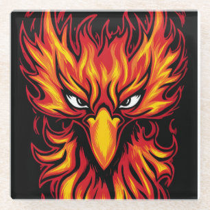 Phoenix Bird mit fiery Flammen Grafik Design Glasuntersetzer