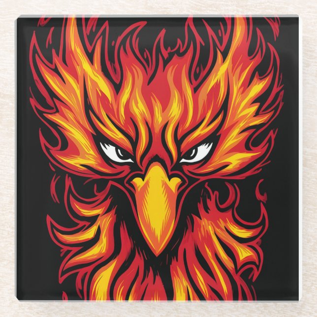 Phoenix Bird mit fiery Flammen Grafik Design Glasuntersetzer (Vorderseite)