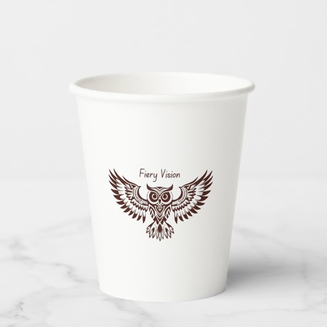 Phoenix-Eule – Feurige Vision Pappbecher (Vorderseite)