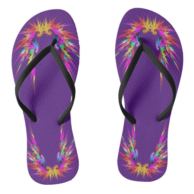 Phoenix - farbige Fraktal-Kunst auf schwarz Flip Flops (Fußbett)