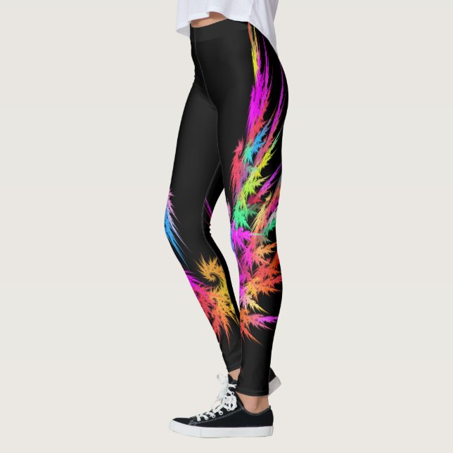Phoenix - farbige Fraktal-Kunst auf schwarz Leggings (Links)