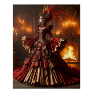 Phoenix-Feuerkönigin Steampunk viktorianisch indus Poster