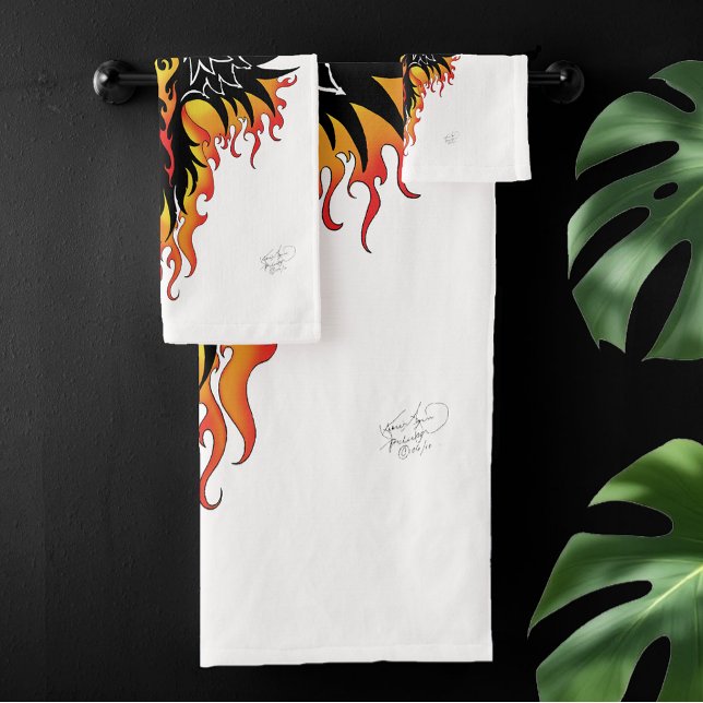 Phoenix Firebird Tribal Flames Badhandtuch Set (Von Creator hochgeladen)