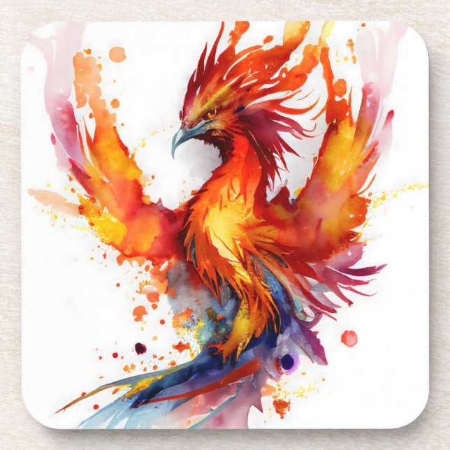 Phoenix in Flames Watercolor-Design Getränkeuntersetzer (Vorderseite)