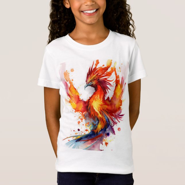 Phoenix in Flames Watercolor-Design T-Shirt (Vorderseite)