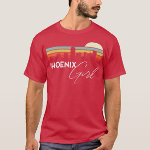 Phoenix-Mädchen Retro-Sonnenuntergang Stadt-Skylin T-Shirt