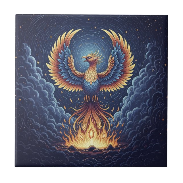 Phoenix: mystical world, symbol of good fortune fliese (Vorderseite)