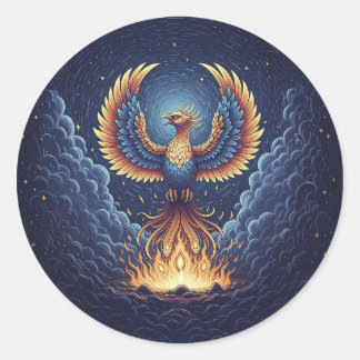 Phoenix: mystical world, symbol of good fortune runder aufkleber