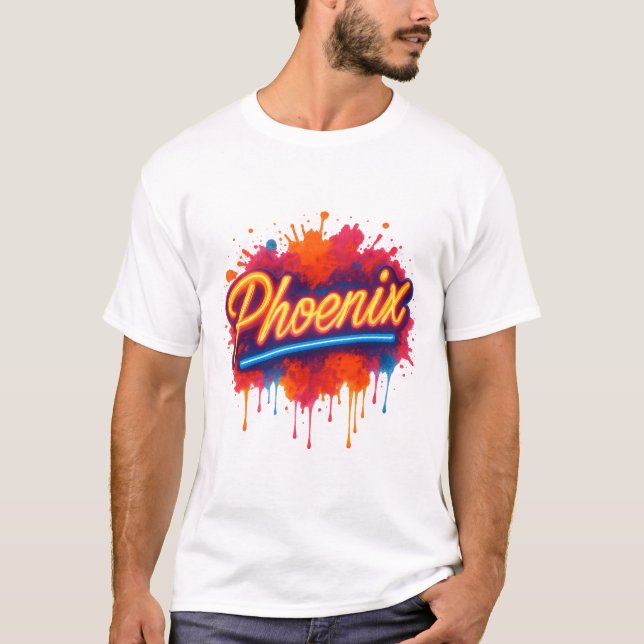 Phoenix Neon Graffiti - Retro Street Art Glow T-Shirt (Vorderseite)
