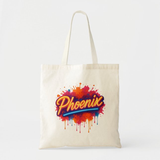 Phoenix Neon Graffiti - Retro Street Art Glow Tass Tragetasche (Vorne)