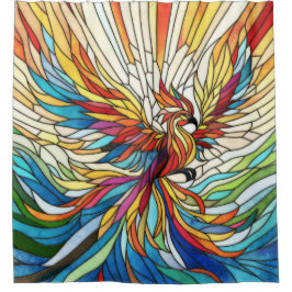 Phoenix Rising - farbige Mosaikkunst Duschvorhang