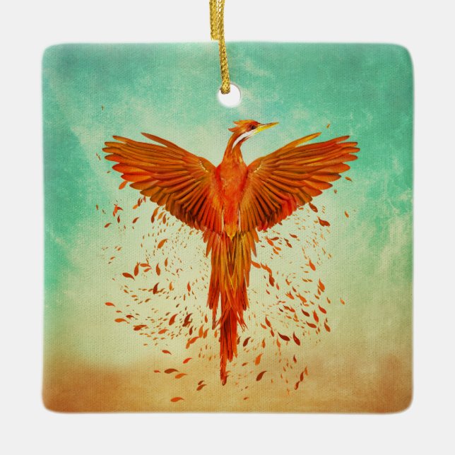 Phoenix Rising - Mixed Media Keramikornament (Vorderseite)