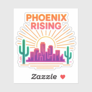 Phoenix Rising Neon City – Retro Synthwave-Wüste Aufkleber
