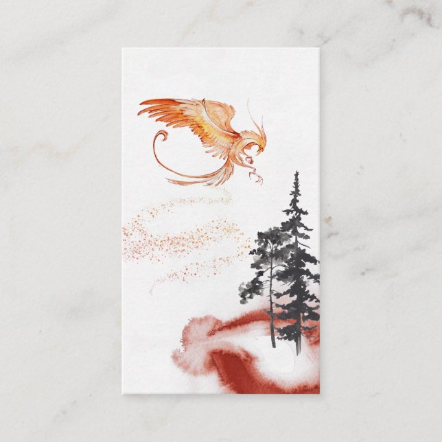 *~* Phoenix Rising Pine Tree Orange Burgund Rot Visitenkarte (Vorderseite)