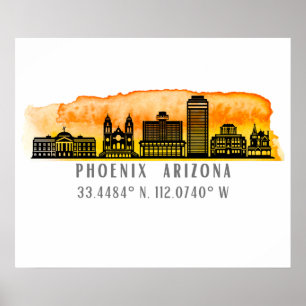 Phoenix Skyline Map Coordinates Poster