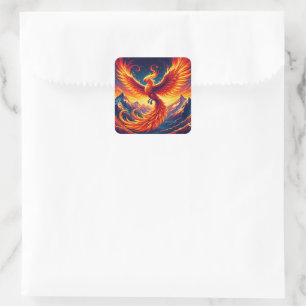 Phoenix Soars: Majestic Flight Over Vast Peaks Quadratischer Aufkleber