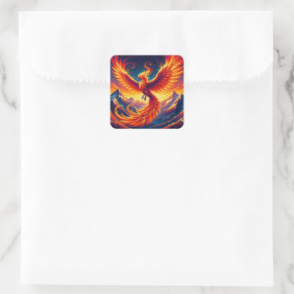 Phoenix Soars: Majestic Flight Over Vast Peaks Quadratischer Aufkleber