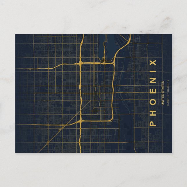 Phoenix Stadtplan Minimale Postkarte (Vorderseite)