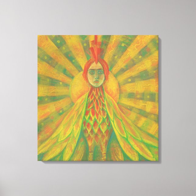 Phoenix Sun Bird Woman Goddess Fantasy Surrealismu Leinwanddruck (Vorderseite)