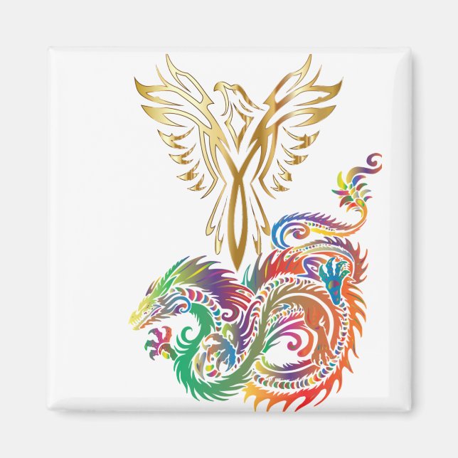 Phoenix und das Dragon Oriental Ying Yang Design Magnet (Vorne)
