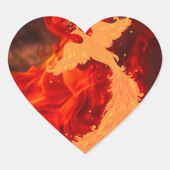 Phoenix und Feuer Herz-Aufkleber (Vorderseite)