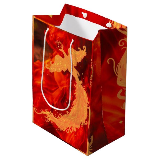 Phoenix und Feuer Mittlere Geschenktüte (Vorderseite Schrägansicht)