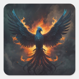 Phoenix-Vogel steigt mit Flammen auf Quadratischer Aufkleber