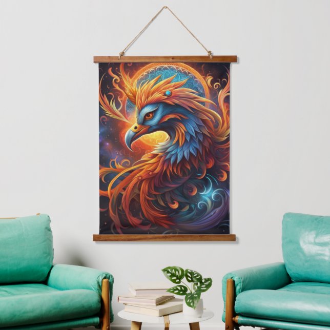 Phoenix Wall Tapestry Wandteppich Mit Holzrahmen (Wohnzimmer)