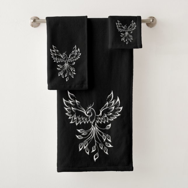 Phoenixanstiege auf schwarz badhandtuch set (Insitu)
