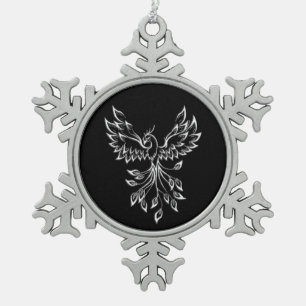 Phoenixanstiege auf schwarz schneeflocken Zinn-Ornament
