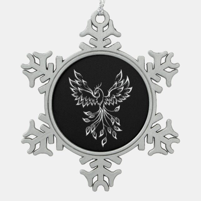 Phoenixanstiege auf schwarz schneeflocken Zinn-Ornament (Vorderseite)